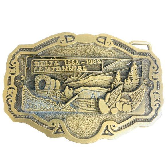 Hit Line Brass Belt Buckle Delta Centennial 1882 - 1982 Limited ED Covered Wagon - Picture 7 of 7